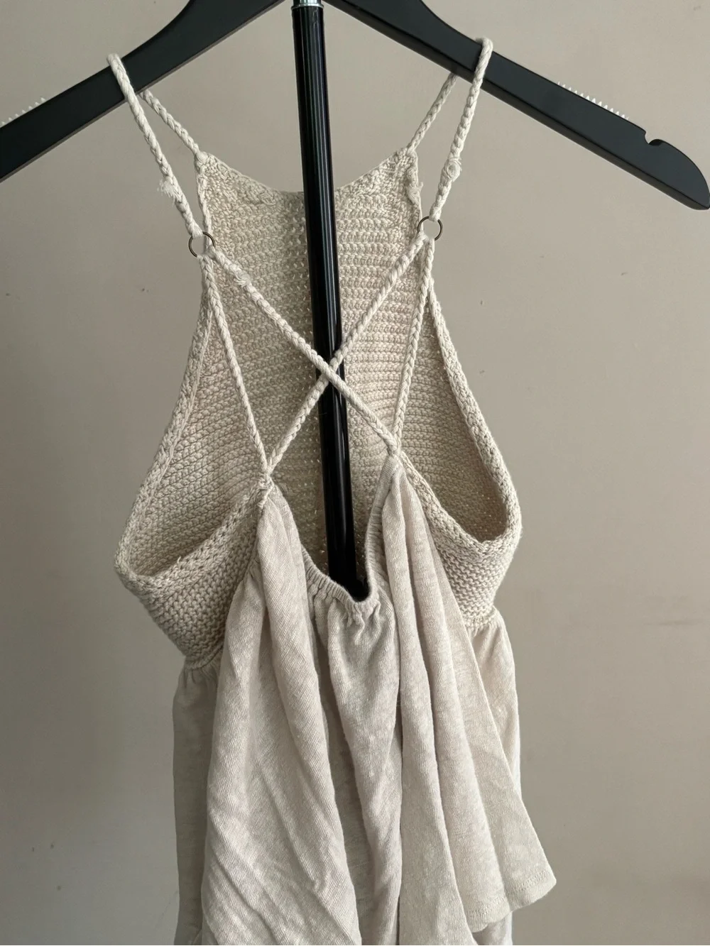 Free People Cream Crochet Knit Babydoll Tank Top Size XS